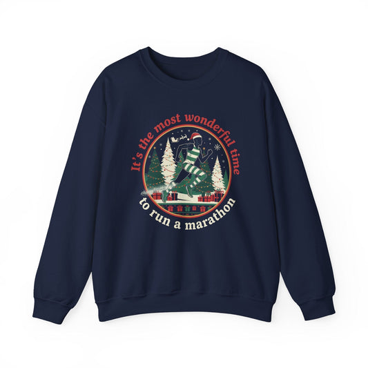 Printify Sweatshirt Navy / S Wonderful Time To Run A Marathon Sweatshirt