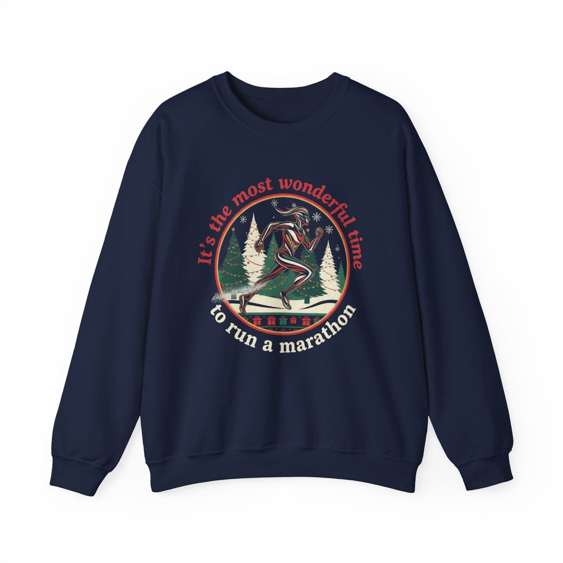 Printify Sweatshirt Navy / S Wonderful Time To Run A Marathon Sweatshirt (Woman)