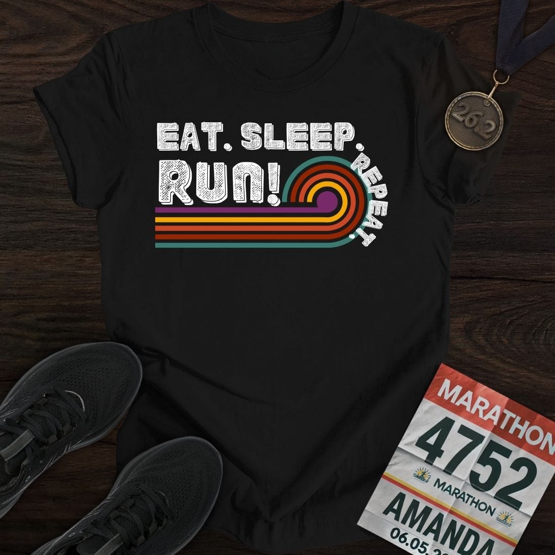 Printify T-Shirt Black / S Eat Sleep Run Repeat Retro T-shirt