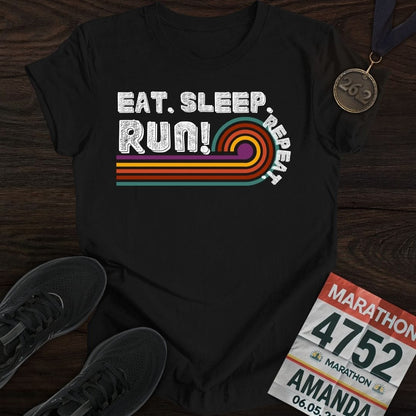 Printify T-Shirt Black / S Eat Sleep Run Repeat Retro T-shirt
