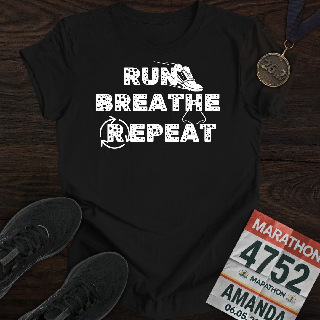 Printify T-Shirt Black / S Run Breathe Repeat T-Shirt
