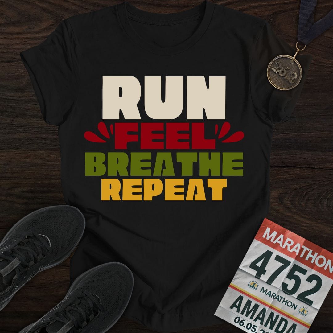 Printify T-Shirt Black / S Run Feel Breathe Repeat T-shirt