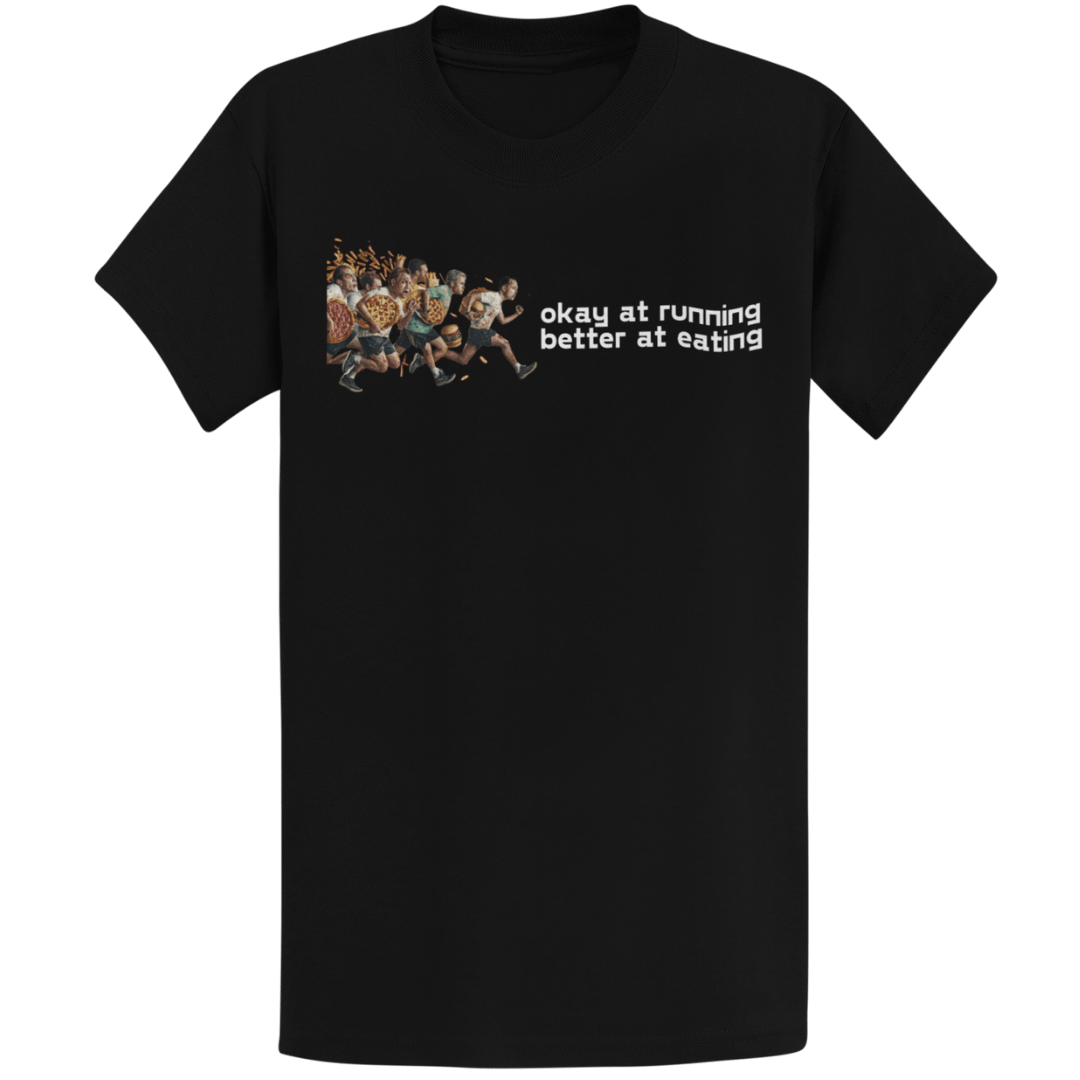 Printify T-Shirt Black / S Running And Eating Two T-Shirt