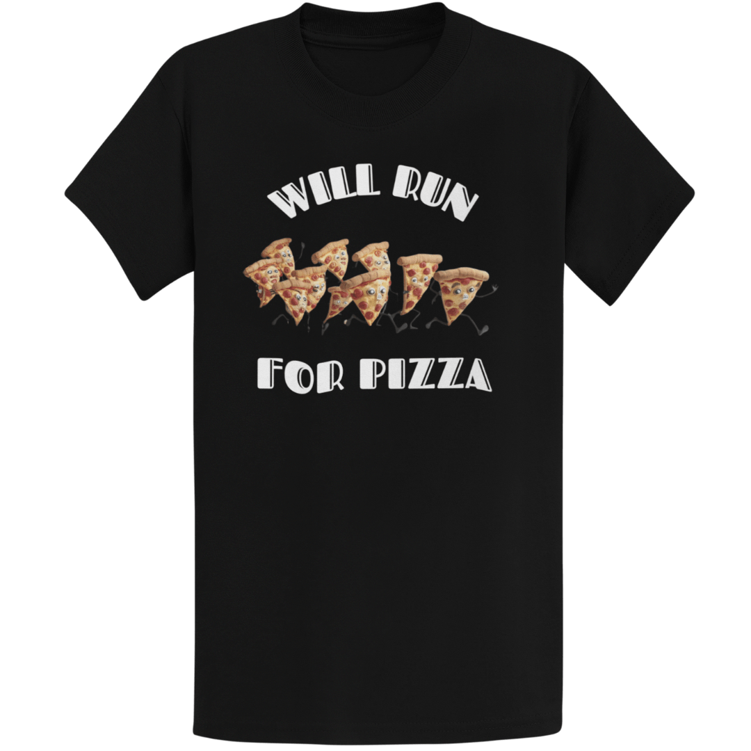 Printify T-Shirt Black / S Will Run For Pizza T-Shirt