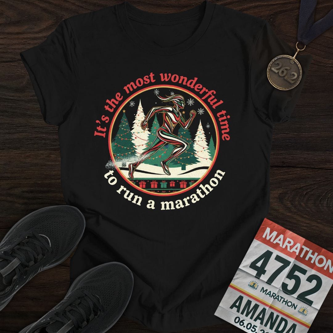 Printify T-Shirt Black / S Wonderful Time To Run A Marathon T-Shirt (Woman)
