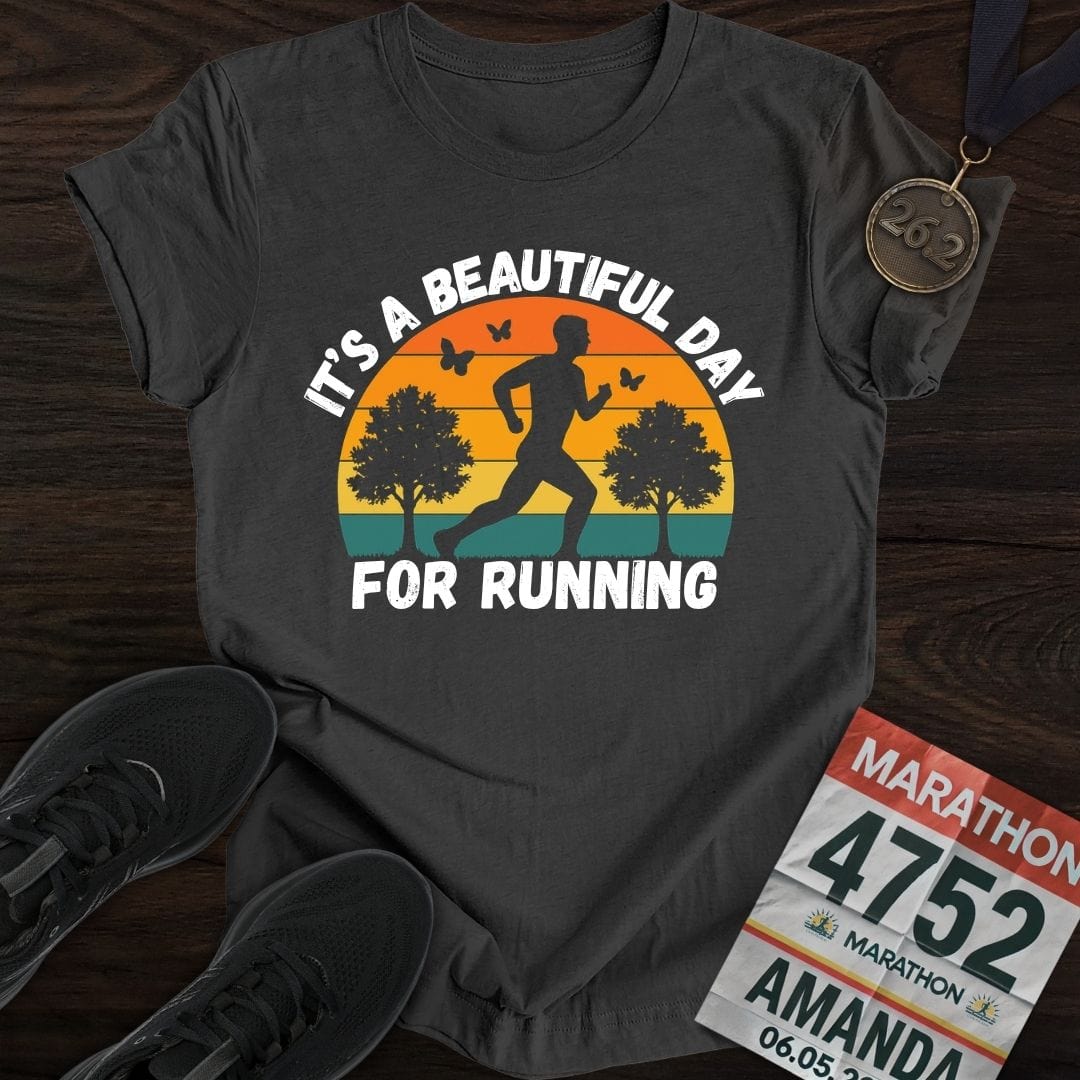 Printify T-Shirt Dark Heather / S Beautiful Day for Running T-Shirt