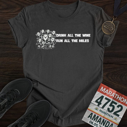 Printify T-Shirt Dark Heather / S Drink Wine Run Miles T-Shirt