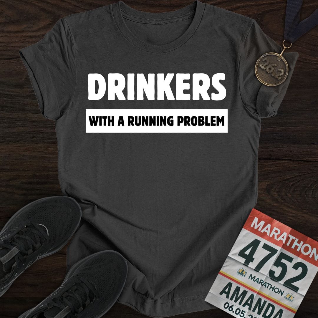 Printify T-Shirt Dark Heather / S Drinkers With A Running Problem T-Shirt