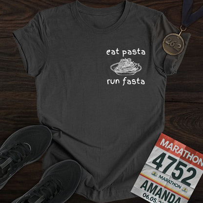 Printify T-Shirt Dark Heather / S Eat Pasta and Run Fasta