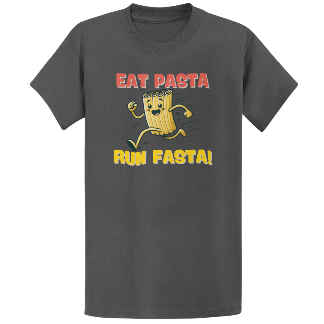 Printify T-Shirt Dark Heather / S Eat Pasta Run Fasta T-Shirt