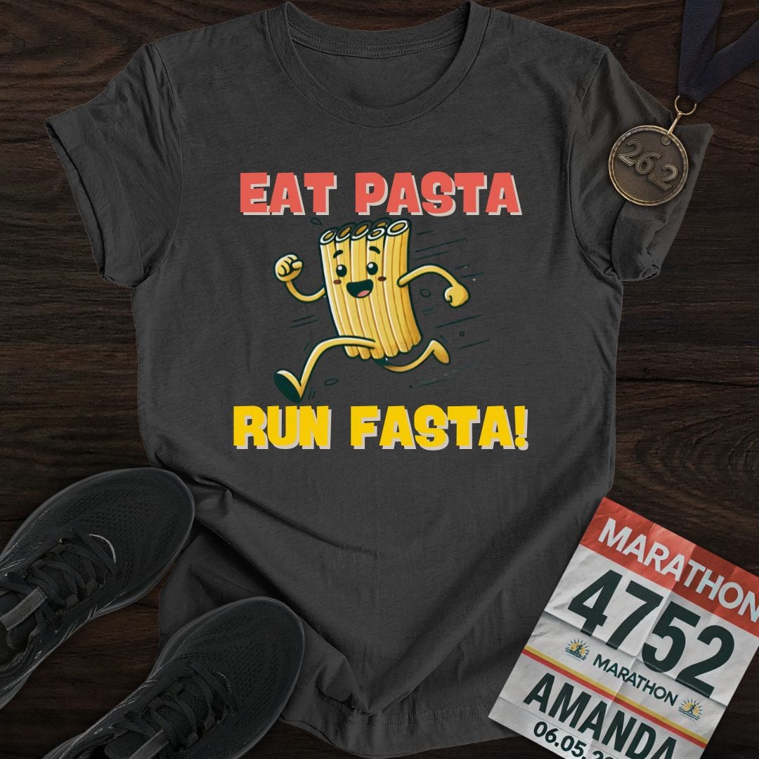 Printify T-Shirt Dark Heather / S Eat Pasta Run Fasta T-Shirt