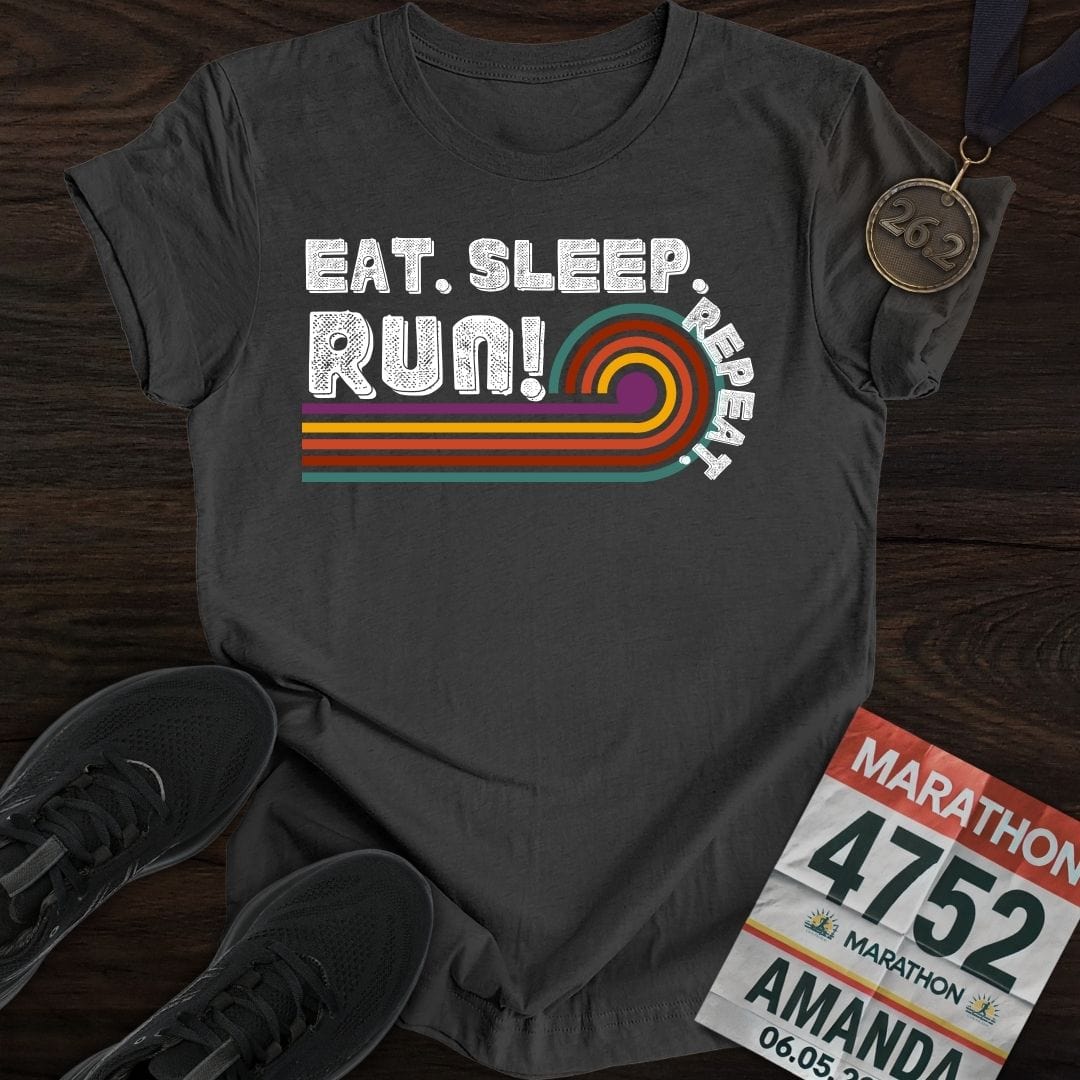 Printify T-Shirt Dark Heather / S Eat Sleep Run Repeat Retro T-shirt