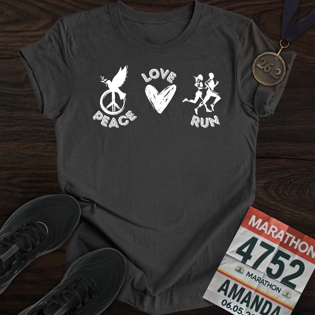 Printify T-Shirt Dark Heather / S Peace Love RUN