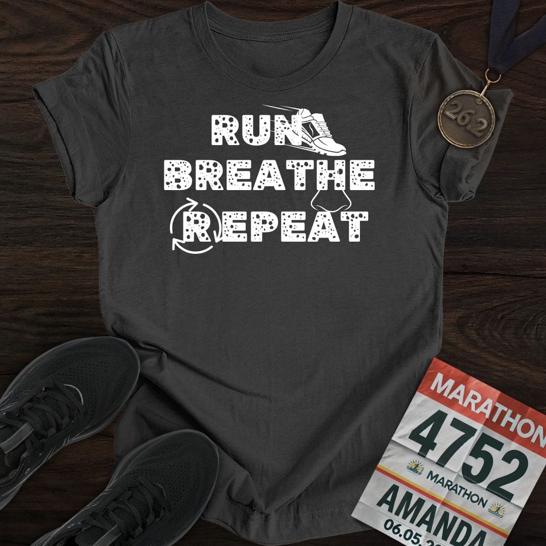 Printify T-Shirt Dark Heather / S Run Breathe Repeat T-Shirt