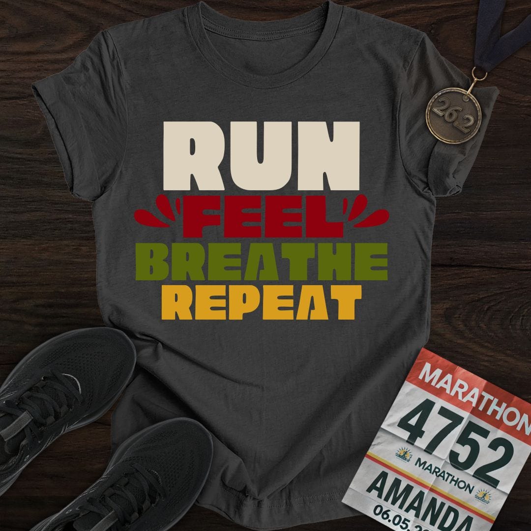 Printify T-Shirt Dark Heather / S Run Feel Breathe Repeat T-shirt