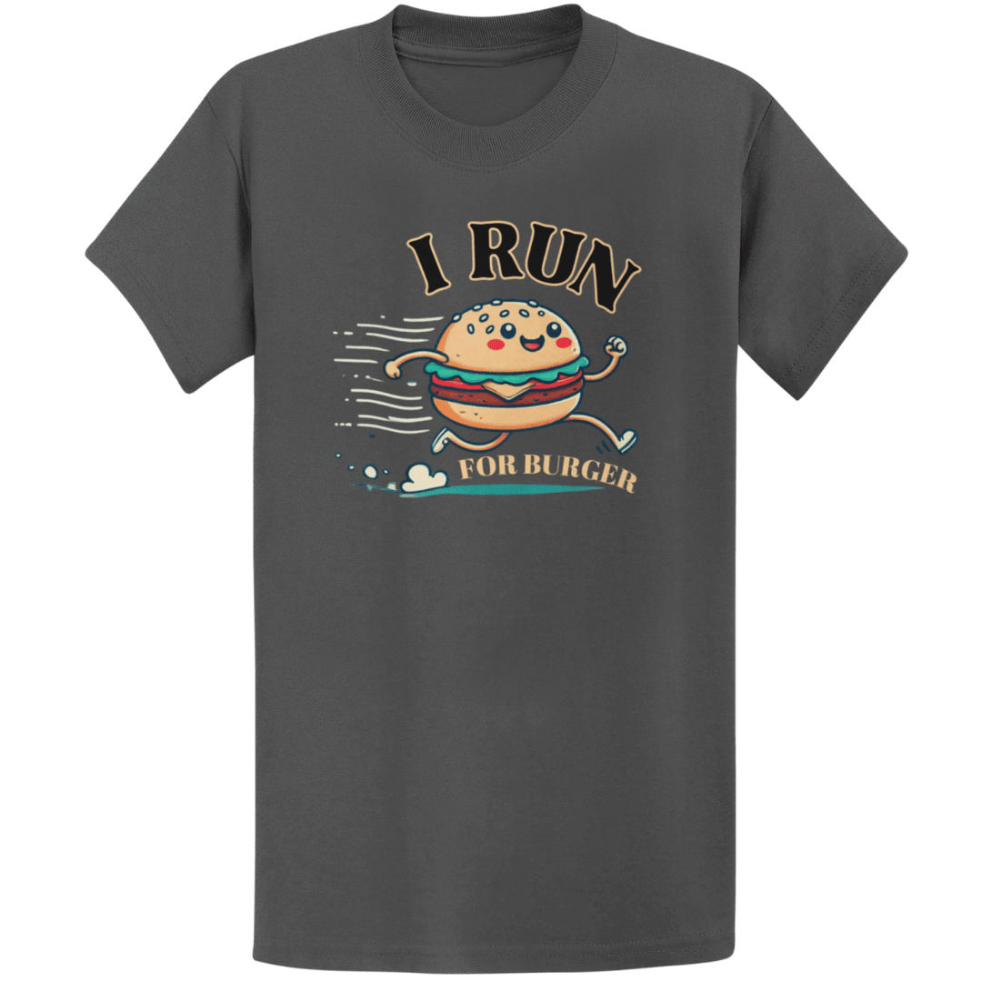 Printify T-Shirt Dark Heather / S Run For Burger T-Shirt