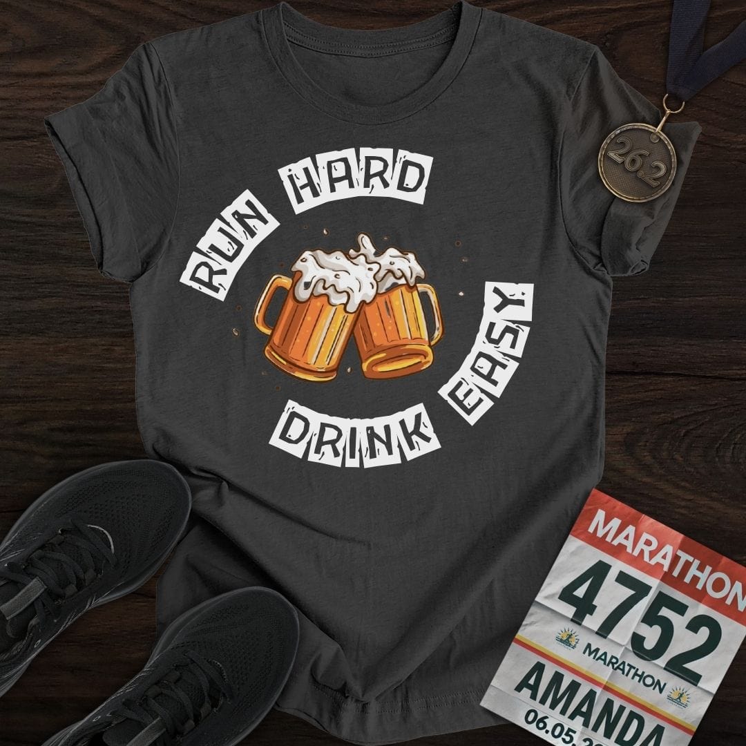 Printify T-Shirt Dark Heather / S Run Hard Drink Easy