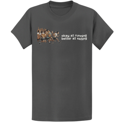 Printify T-Shirt Dark Heather / S Running And Eating Two T-Shirt