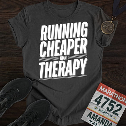 Printify T-Shirt Dark Heather / S Running Cheaper Than Therapy T-Shirt