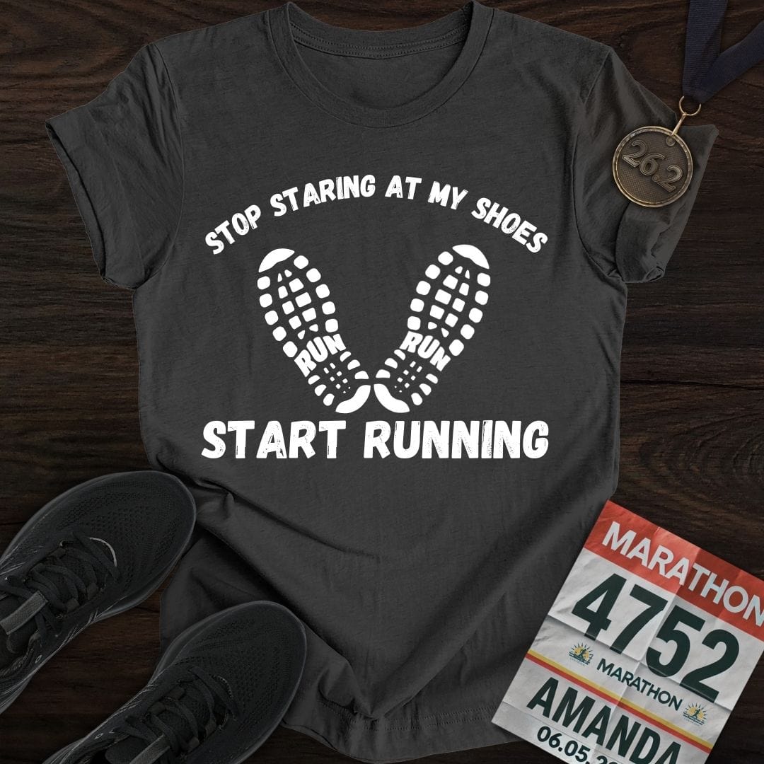 Printify T-Shirt Dark Heather / S Stop Staring At My Shoes T-shirt