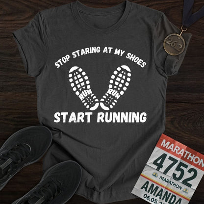 Printify T-Shirt Dark Heather / S Stop Staring At My Shoes T-shirt