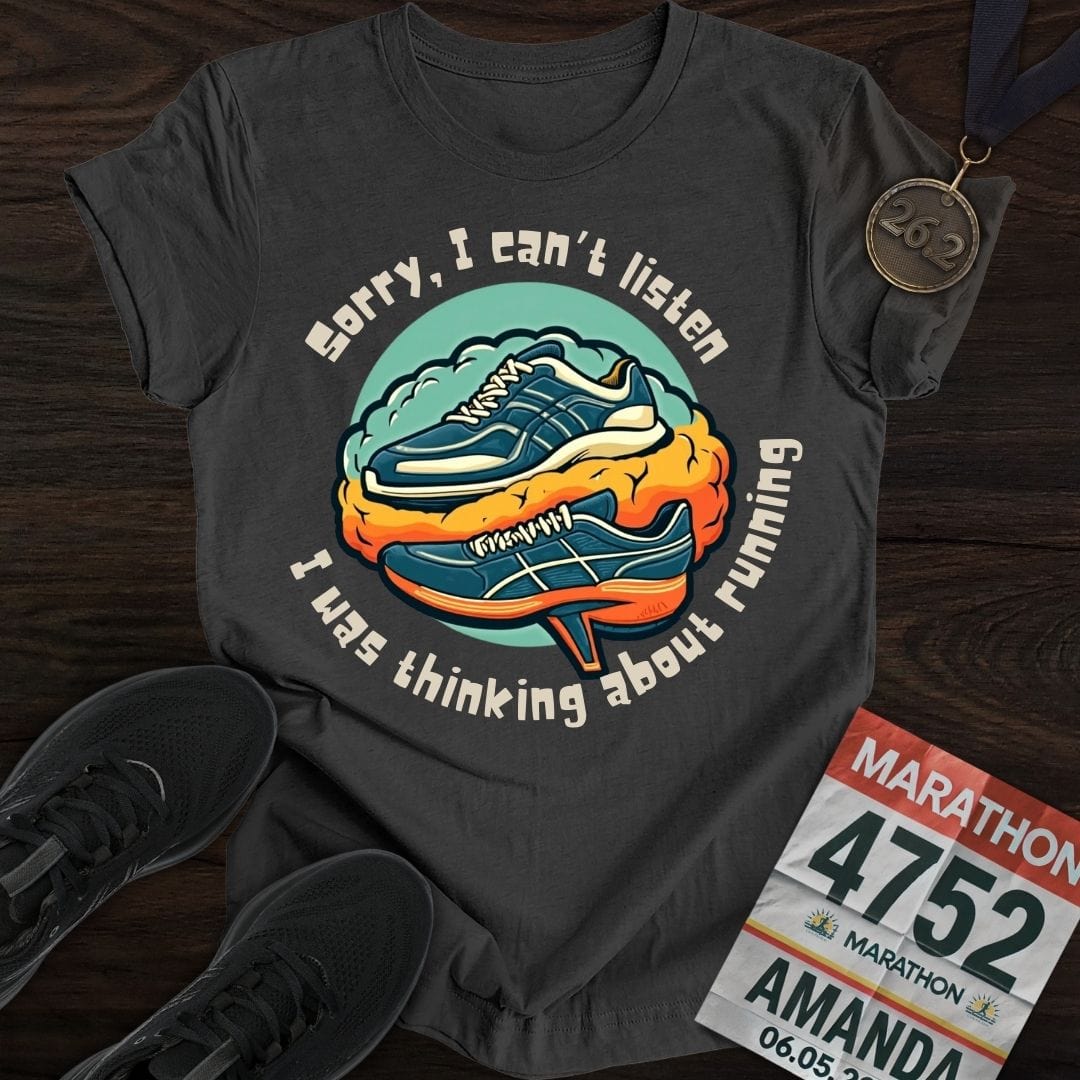 Printify T-Shirt Dark Heather / S Thinking About Running T-shirt