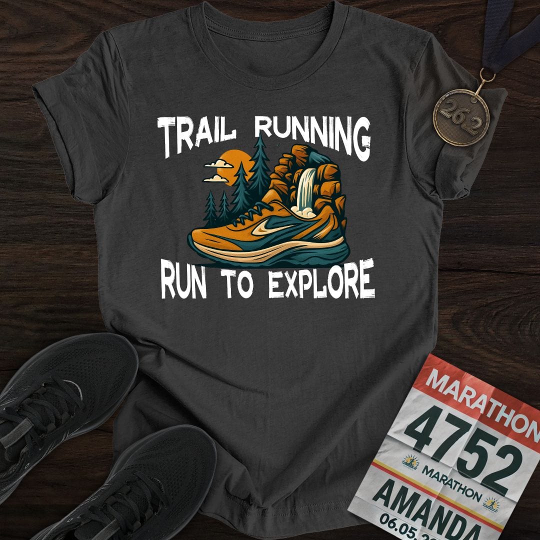 Printify T-Shirt Dark Heather / S Trail Running / Run To Explore T-Shirt
