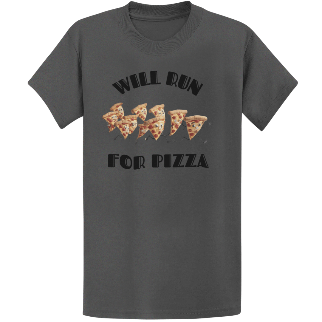 Printify T-Shirt Dark Heather / S Will Run For Pizza T-Shirt