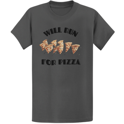 Printify T-Shirt Dark Heather / S Will Run For Pizza T-Shirt