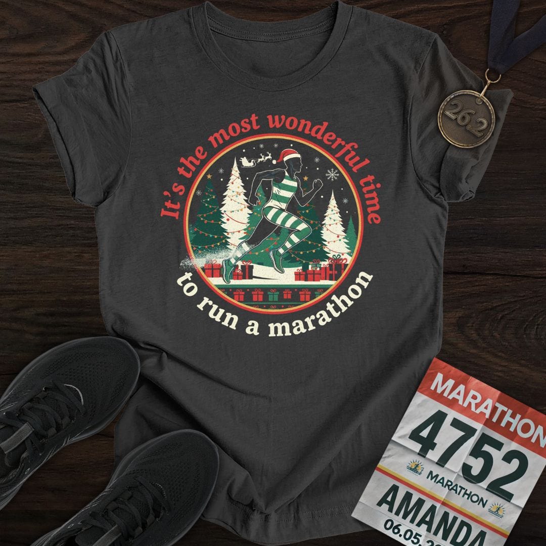 Printify T-Shirt Dark Heather / S Wonderful Time To Run A Marathon T-Shirt