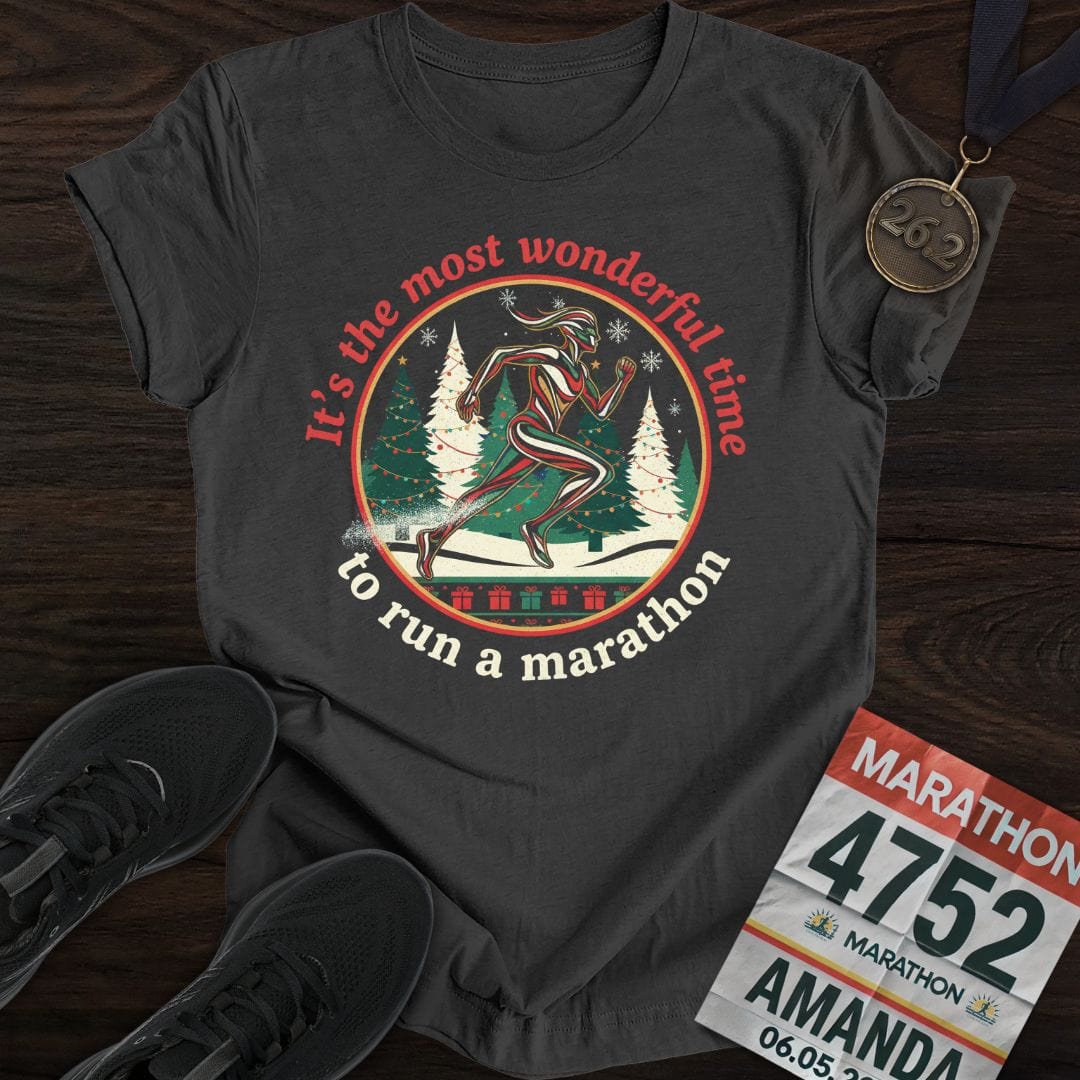 Printify T-Shirt Dark Heather / S Wonderful Time To Run A Marathon T-Shirt (Woman)