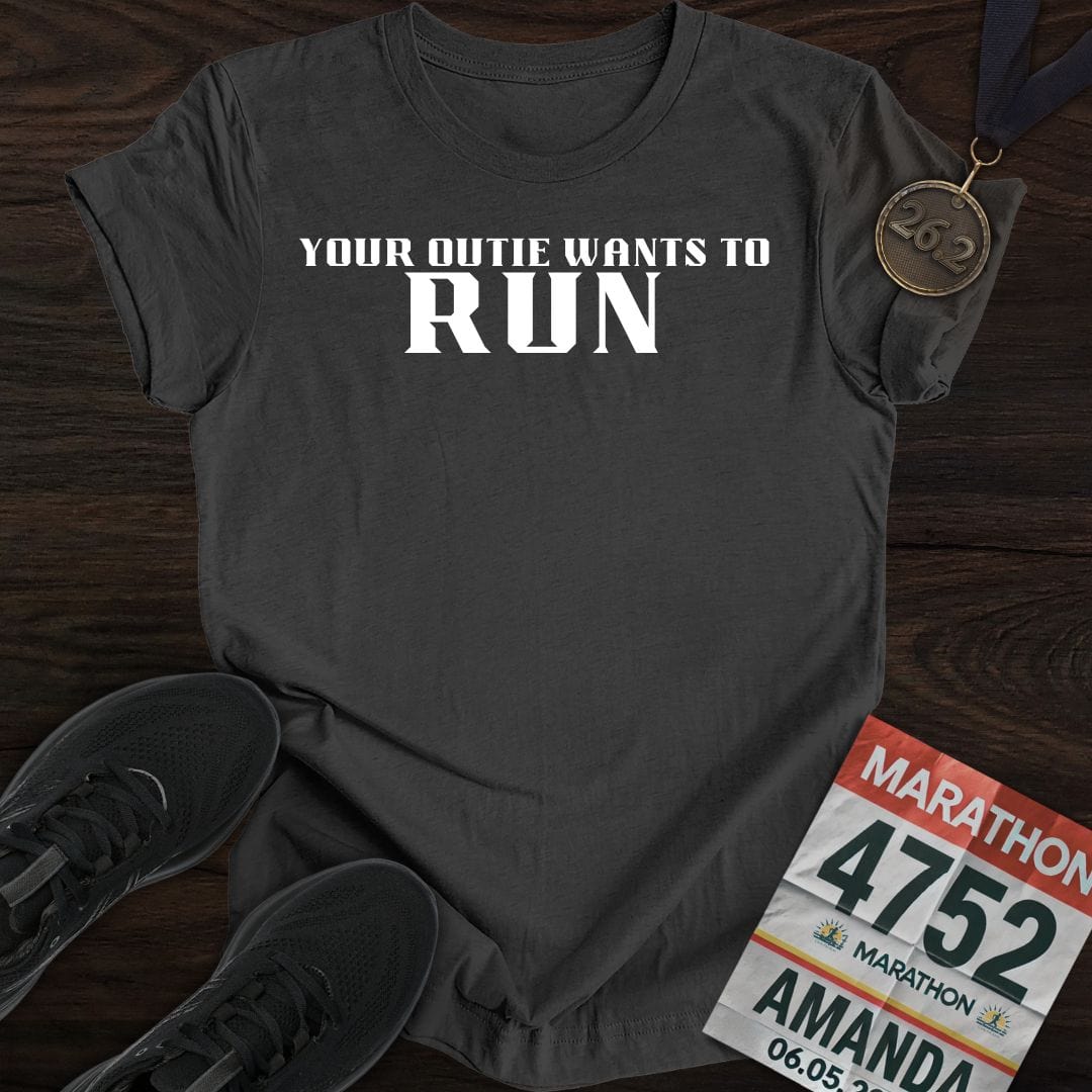 Printify T-Shirt Dark Heather / S Your Outie Wants to Run T-shirt