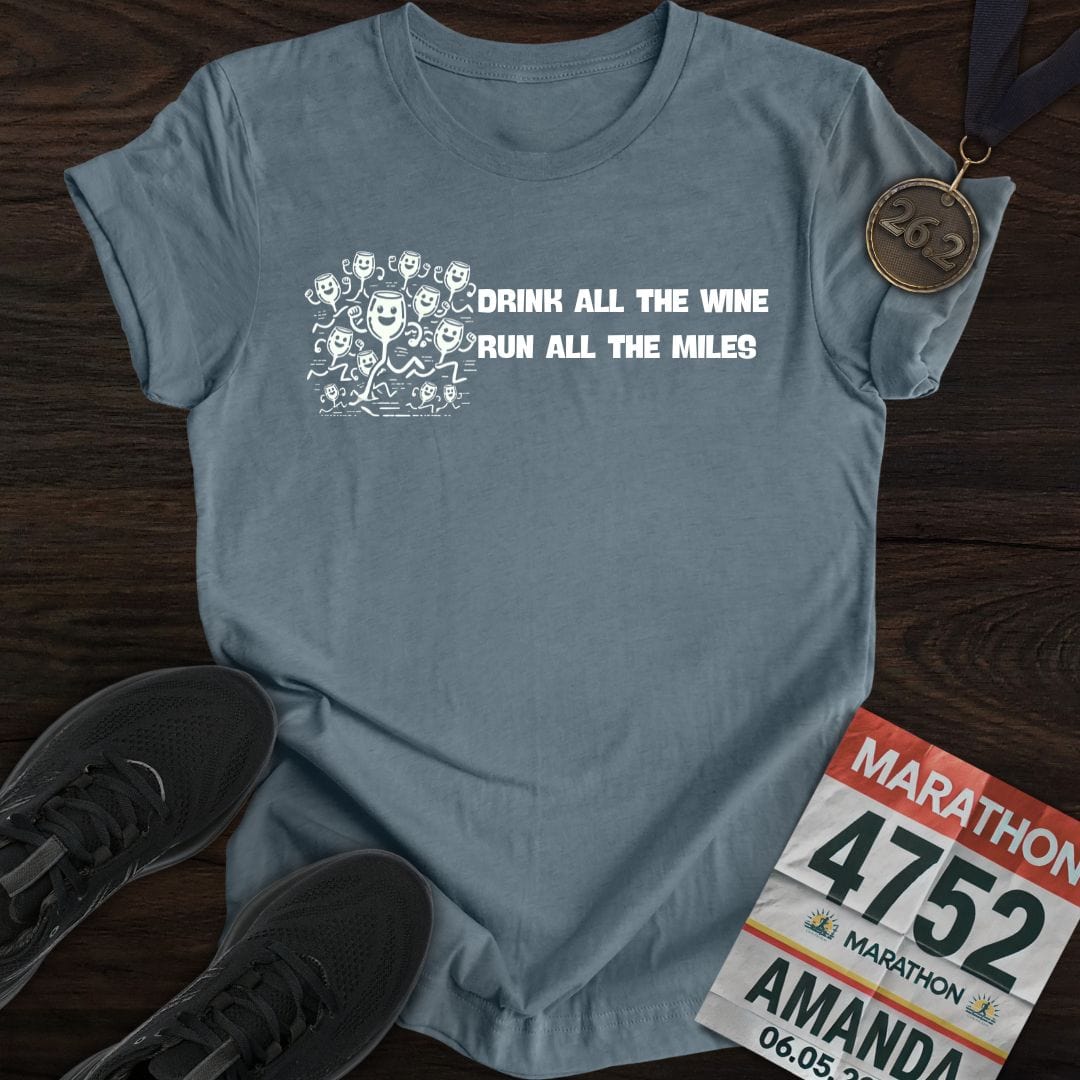 Printify T-Shirt Heather Indigo / S Drink Wine Run Miles T-Shirt