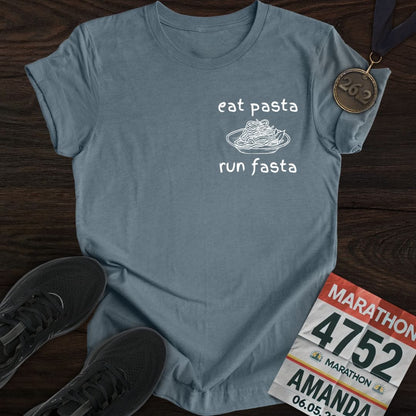 Printify T-Shirt Heather Indigo / S Eat Pasta and Run Fasta