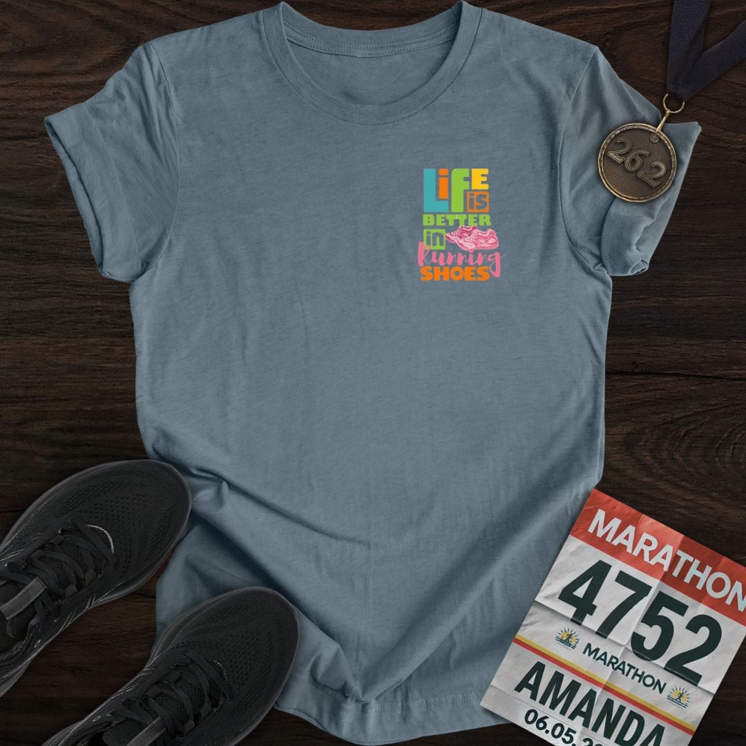 Printify T-Shirt Heather Indigo / S Life Is Better In Running Shoes T-shirt