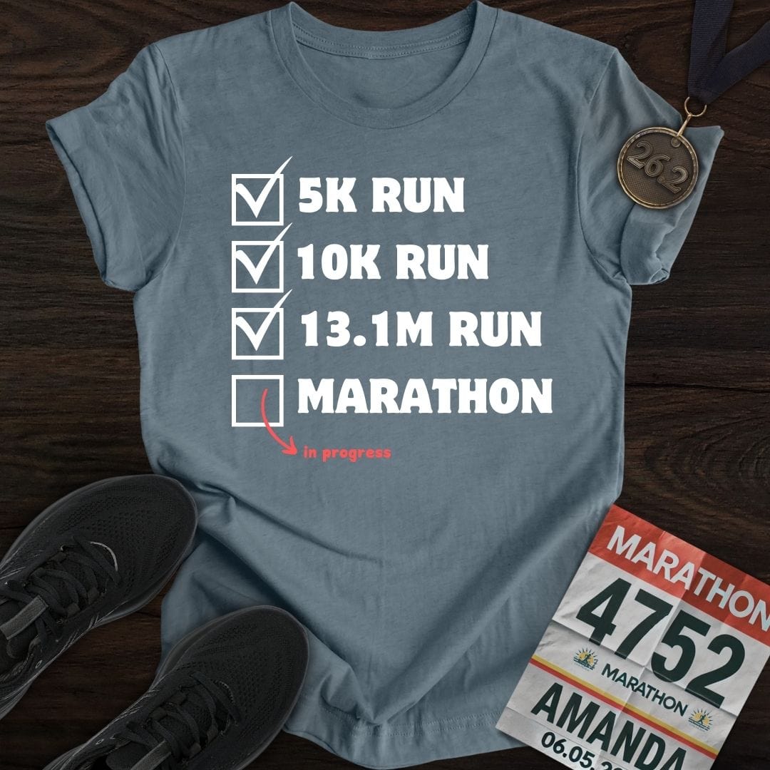 Printify T-Shirt Heather Indigo / S Marathon in Progress T-Shirt