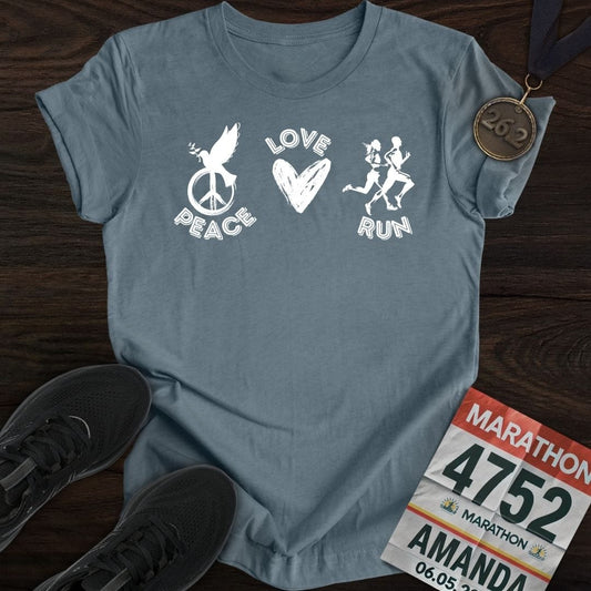 Printify T-Shirt Heather Indigo / S Peace Love RUN