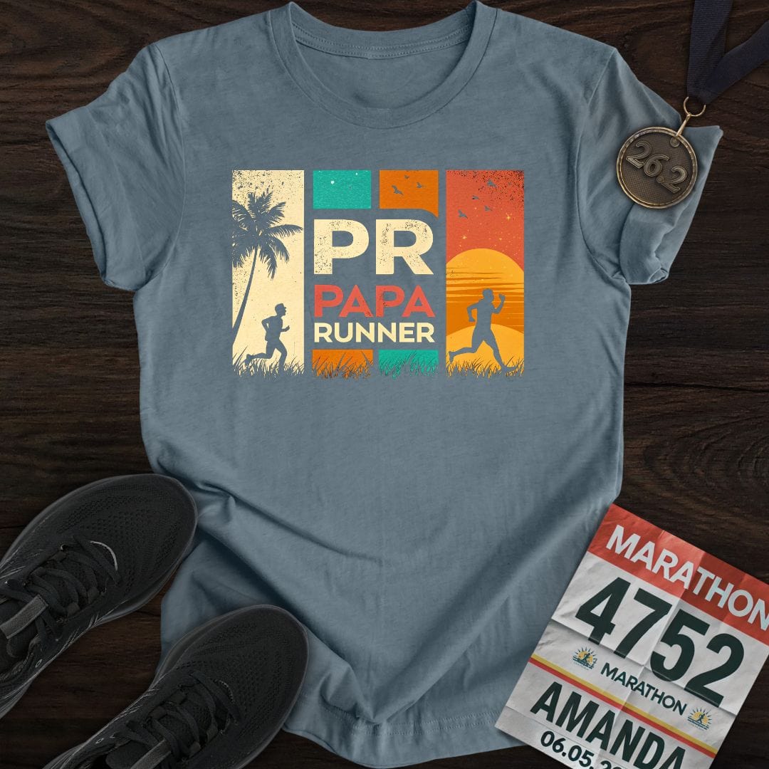 Printify T-Shirt Heather Indigo / S PR: Papa Runner -2- T-shirt