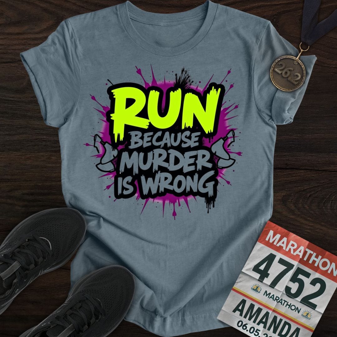 Printify T-Shirt Heather Indigo / S Run Against Murder T-shirt