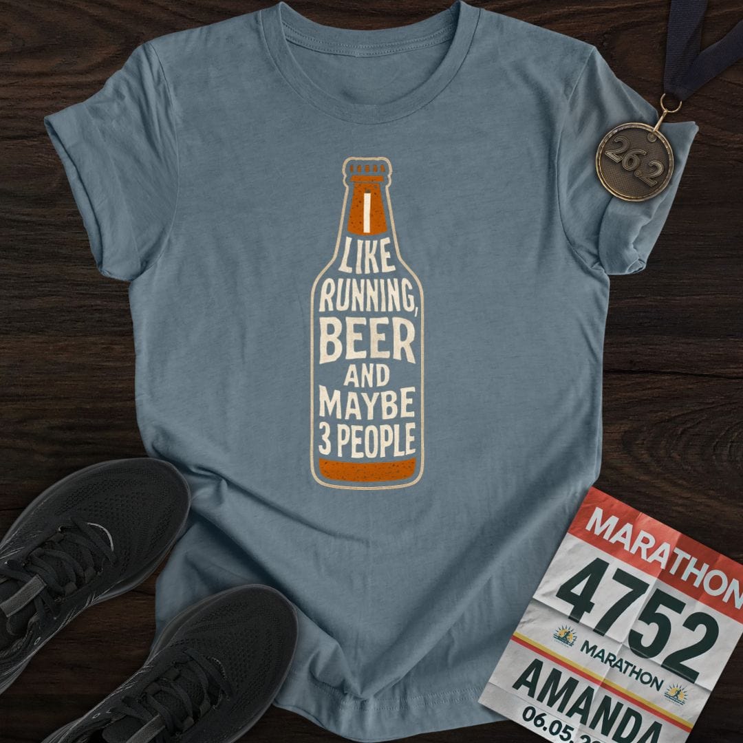 Printify T-Shirt Heather Indigo / S Run And Beer T-Shirt
