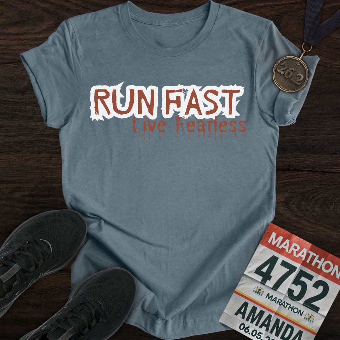 Printify T-Shirt Heather Indigo / S Run Fast Live Fearless T-Shirt