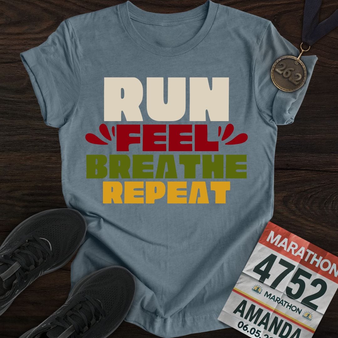 Printify T-Shirt Heather Indigo / S Run Feel Breathe Repeat T-shirt