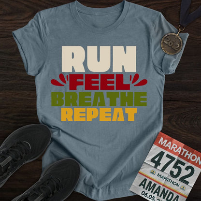 Printify T-Shirt Heather Indigo / S Run Feel Breathe Repeat T-shirt