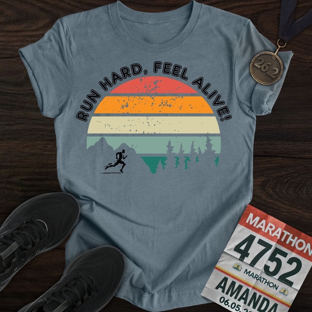 Printify T-Shirt Heather Indigo / S Run Hard, Feel Alive!