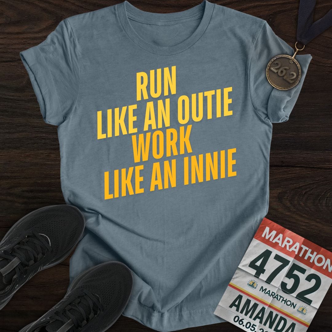 Printify T-Shirt Heather Indigo / S Run Like an Outie, Work Like an Innie T-shirt