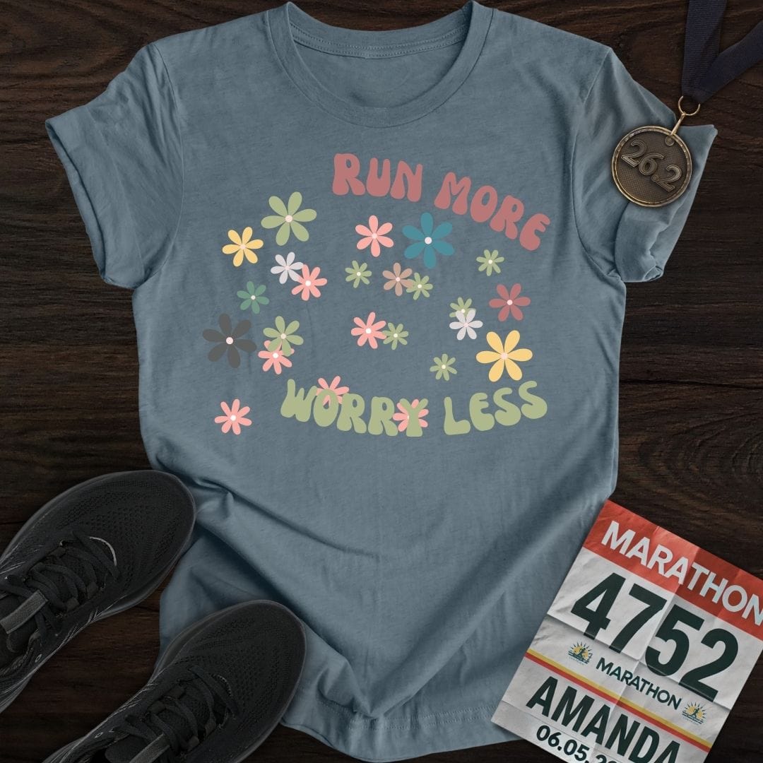 Printify T-Shirt Heather Indigo / S Run More Worry Less T-Shirt