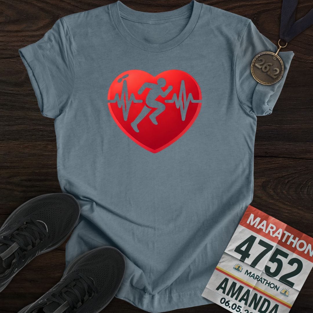 Printify T-Shirt Heather Indigo / S Run with Heart T-shirt