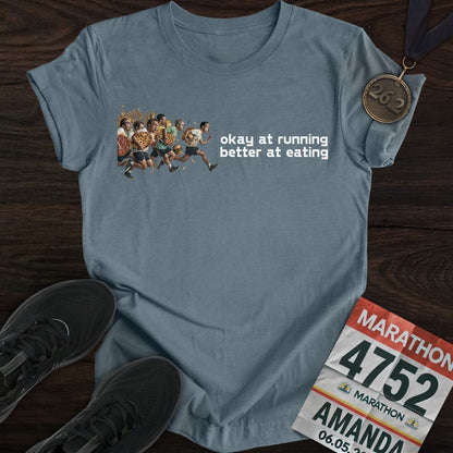 Printify T-Shirt Heather Indigo / S Running And Eating Two T-Shirt
