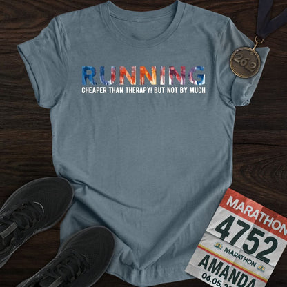 Printify T-Shirt Heather Indigo / S Running: Cheaper than therapy, not by much! T-shirt