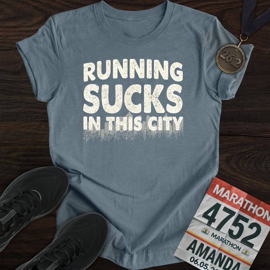 Printify T-Shirt Heather Indigo / S Running Sucks in This City T-Shirt